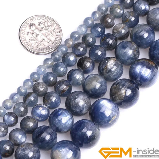 Natural Blue Kyanite Round Beads โ 15" Strand for DIY Jewelry Making (4mmโ12mm)