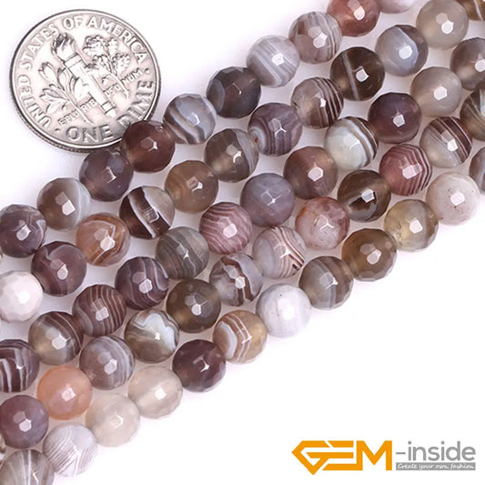Natural Botswana Agate Faceted Round Beads โ 15" Strand for DIY Jewelry Making (4mm / 6mm / 8mm / 10mm)