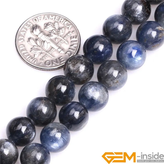 Natural Blue Kyanite Round Beads โ 15" Strand for DIY Jewelry Making (4mmโ12mm)