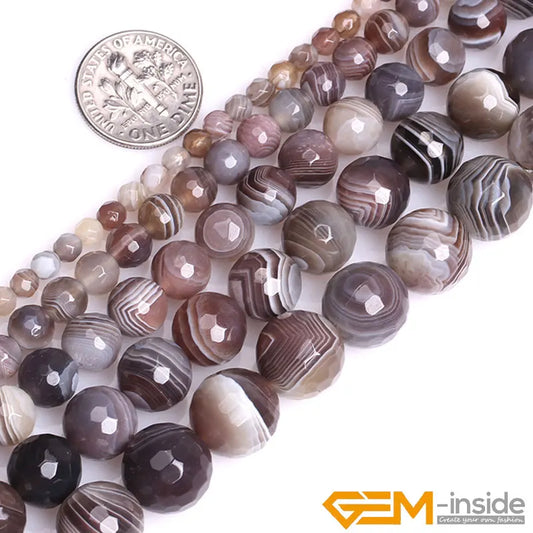 Natural Botswana Agate Faceted Round Beads โ 15" Strand for DIY Jewelry Making (4mm / 6mm / 8mm / 10mm)
