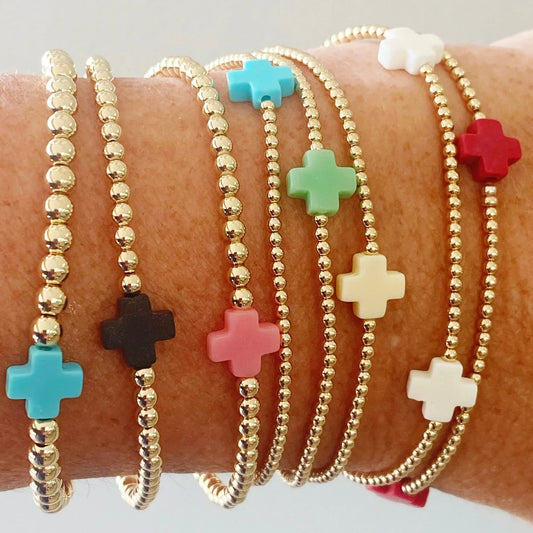 Vlen Cross Bracelet Stackable Designer Bracelets for Women 18K Gold Plated Waterproof Jewelry Boho Summer Beach Pulseras