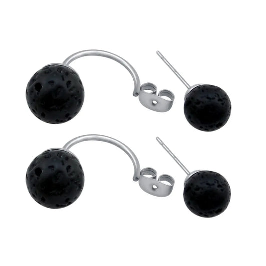 Black Natural Lava Rock Stone Bead Stud Earrings โ DIY Aromatherapy Diffuser Jewelry for Women