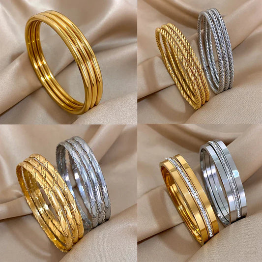 3PCS/Set Fashion Chic Twist Cuff Bracelets โ Waterproof Stainless Steel Stackable Bangles for Women & Men