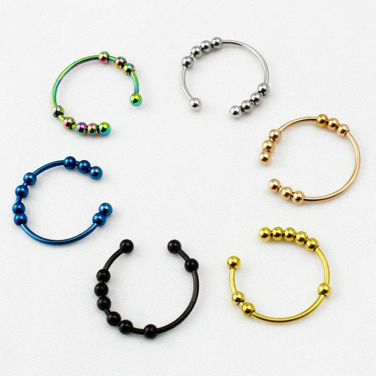 Stainless Steel DIY Beads Spinner Fidget Ring โ Adjustable Anti-Stress Ring for Women