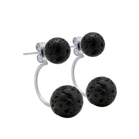 Black Natural Lava Rock Stone Bead Stud Earrings โ DIY Aromatherapy Diffuser Jewelry for Women