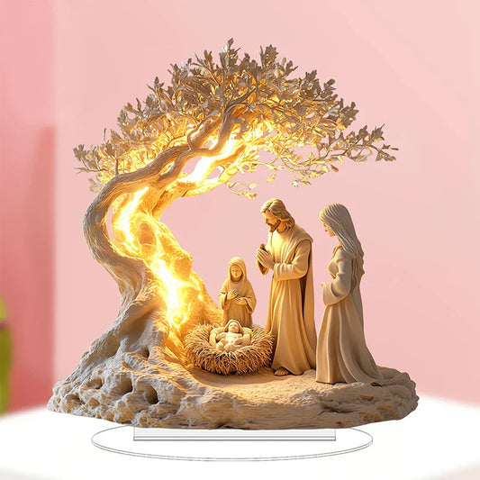 2025 Desktop Family Statue – Jesus Tree of Life Newborn Acrylic Ornament for Home Decor