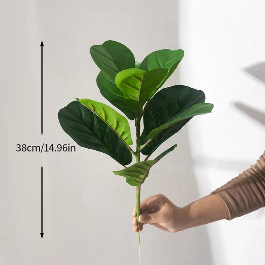 38cm Artificial Ficus Tree Branch – Faux Fiddle Leaf & Banyan Foliage for Home & Office Decor