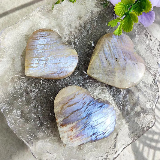 1PC Rare Blue Moonstone Heart – Natural Crystal Carving for Feng Shui, Healing & Meditation