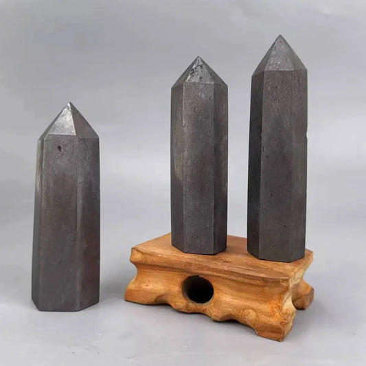 1PC Natural Schungite Tower – Black Shungite Crystal Wand for Energy Healing, Reiki & Meditation